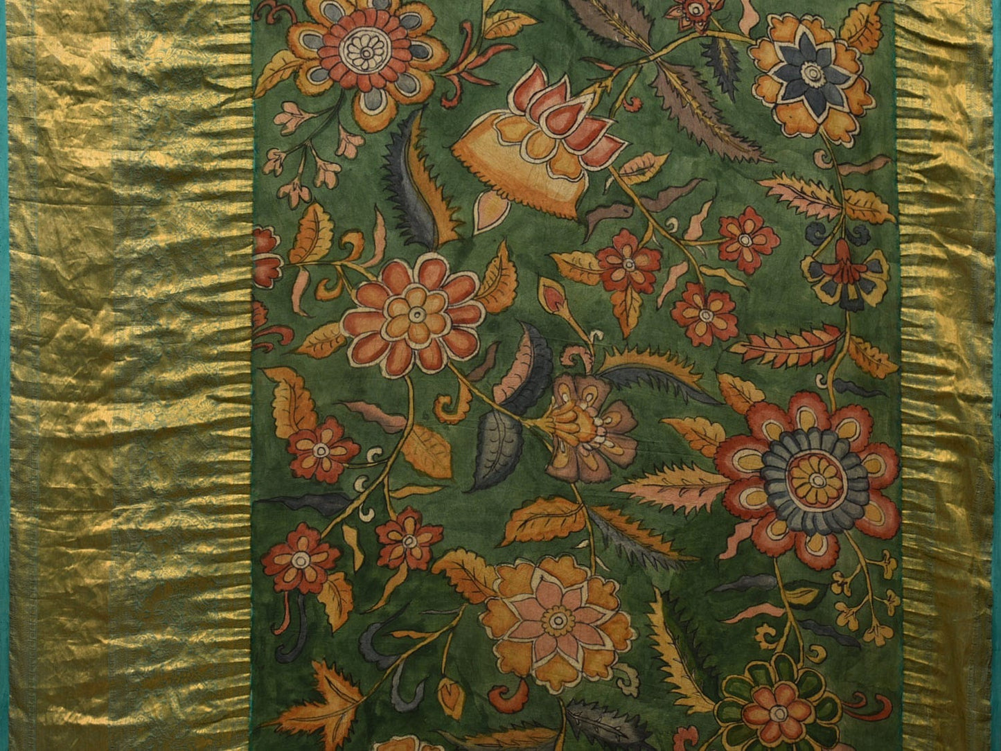 Turquoise Bandhani Kanchipuram Silk Handloom Saree with Kalamkari Pallu and Blouse Design bn0416