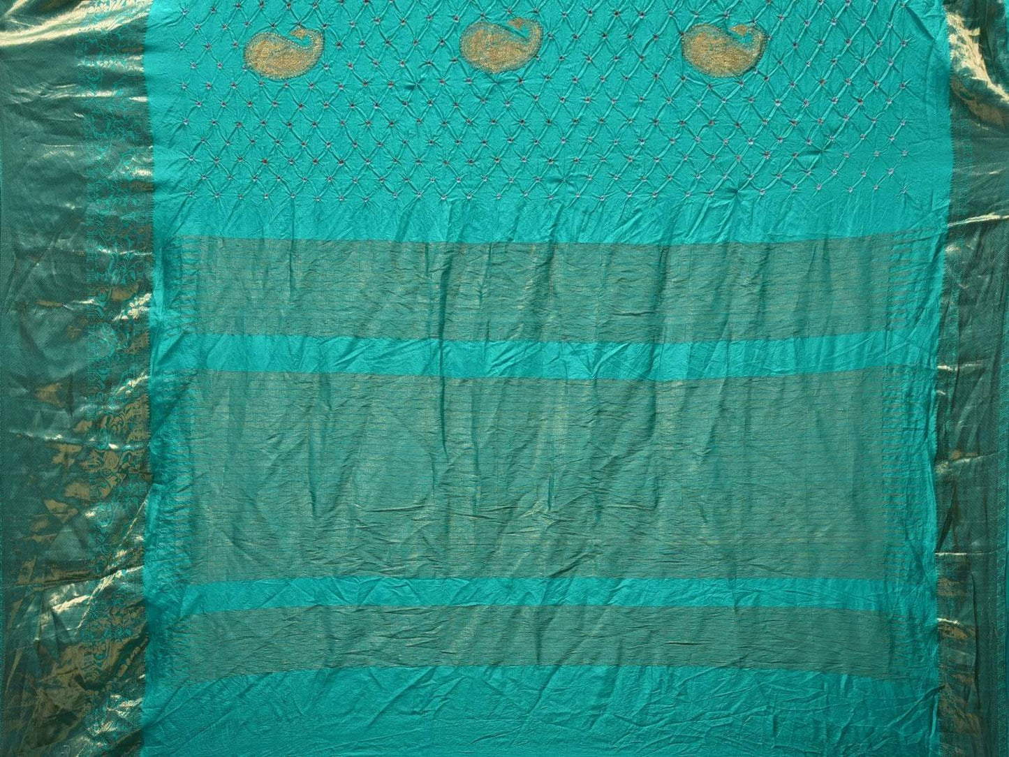 Turquoise Bandhani Kanchipuram Silk Handloom Saree with Mango Buta Design bn0256