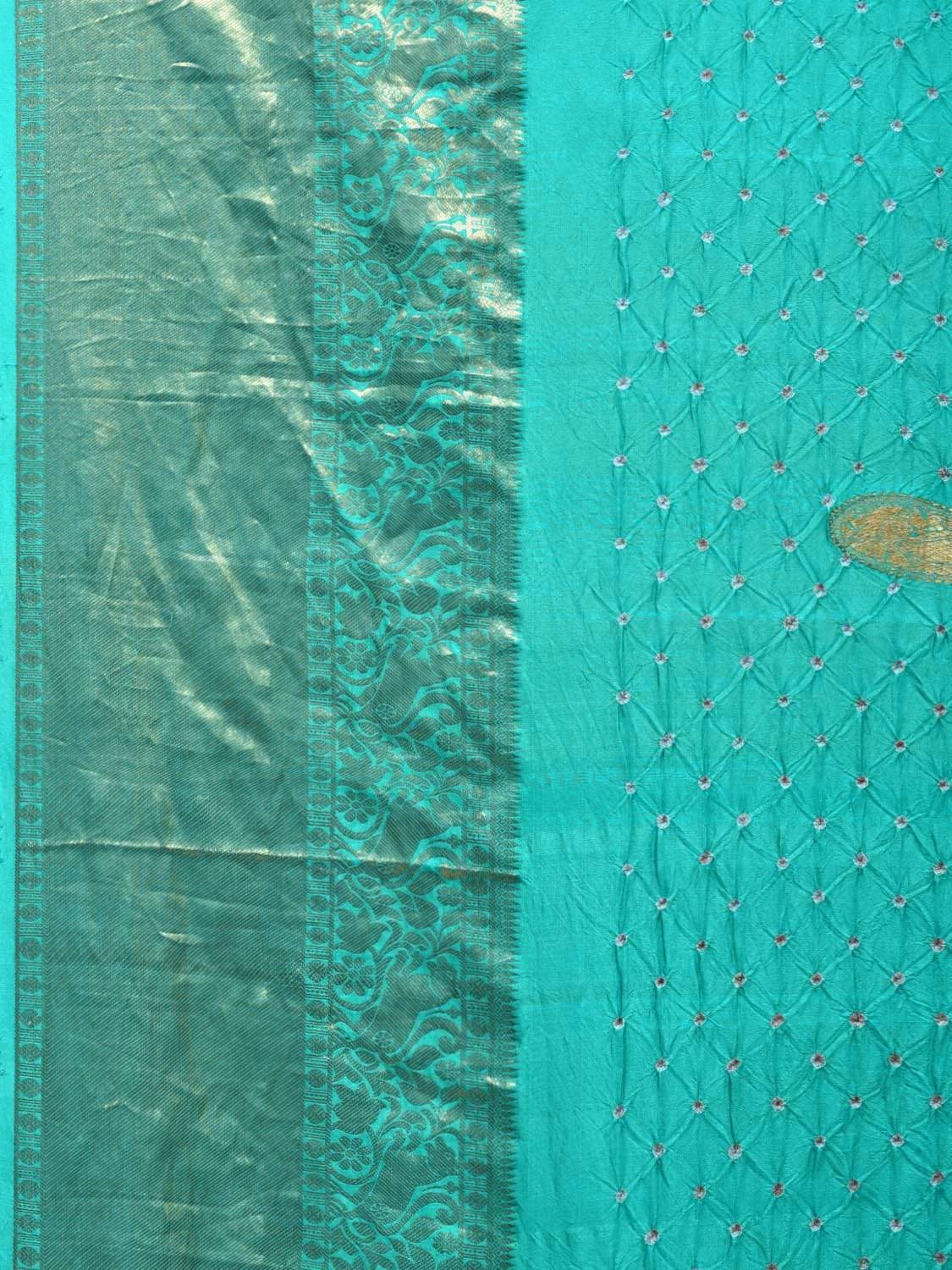 Turquoise Bandhani Kanchipuram Silk Handloom Saree with Mango Buta Design bn0256