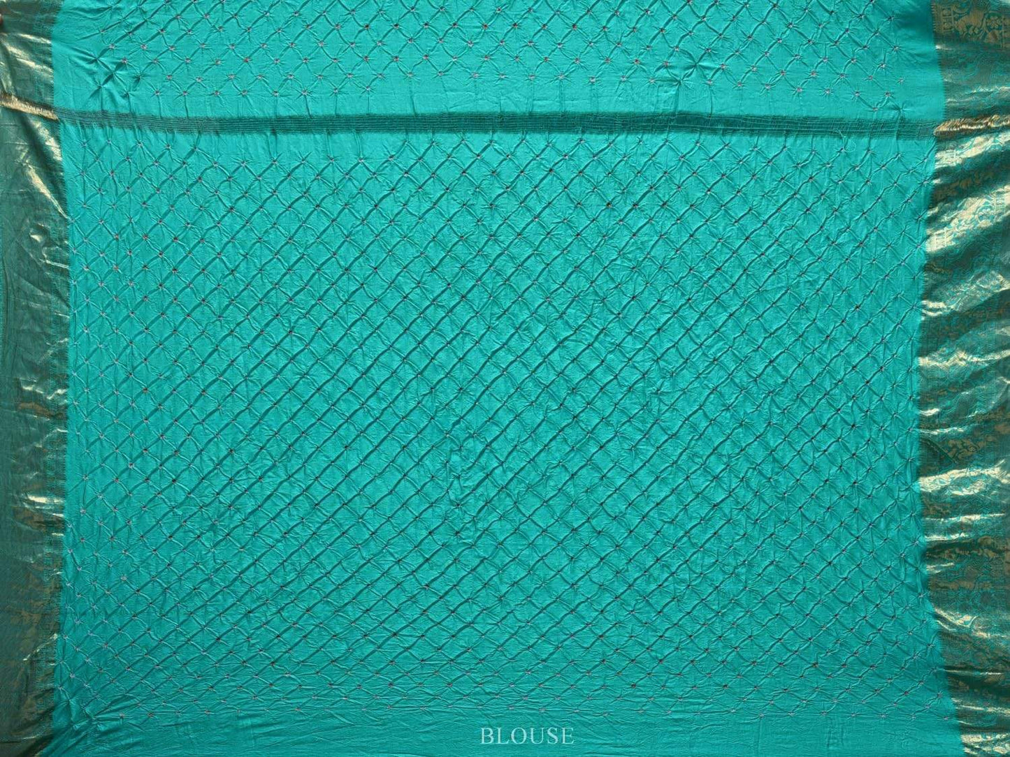 Turquoise Bandhani Kanchipuram Silk Handloom Saree with Mango Buta Design bn0256
