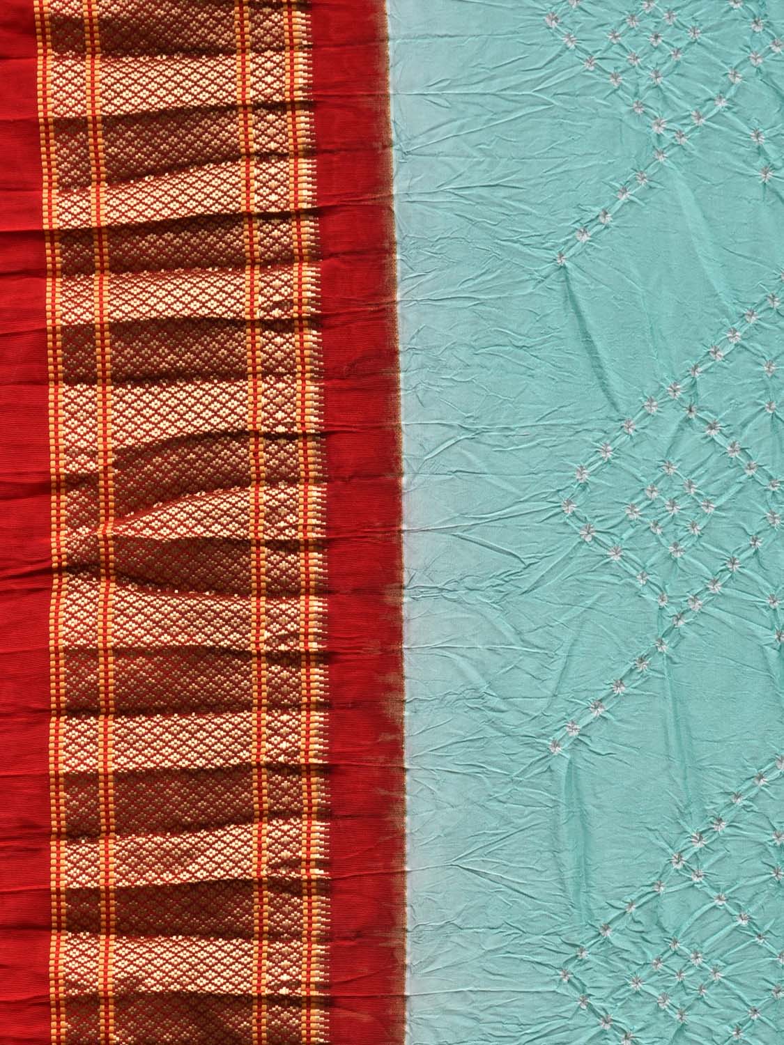 Turquoise Bandhani Paithani Silk Handloom Saree with Pallu Design bn0338
