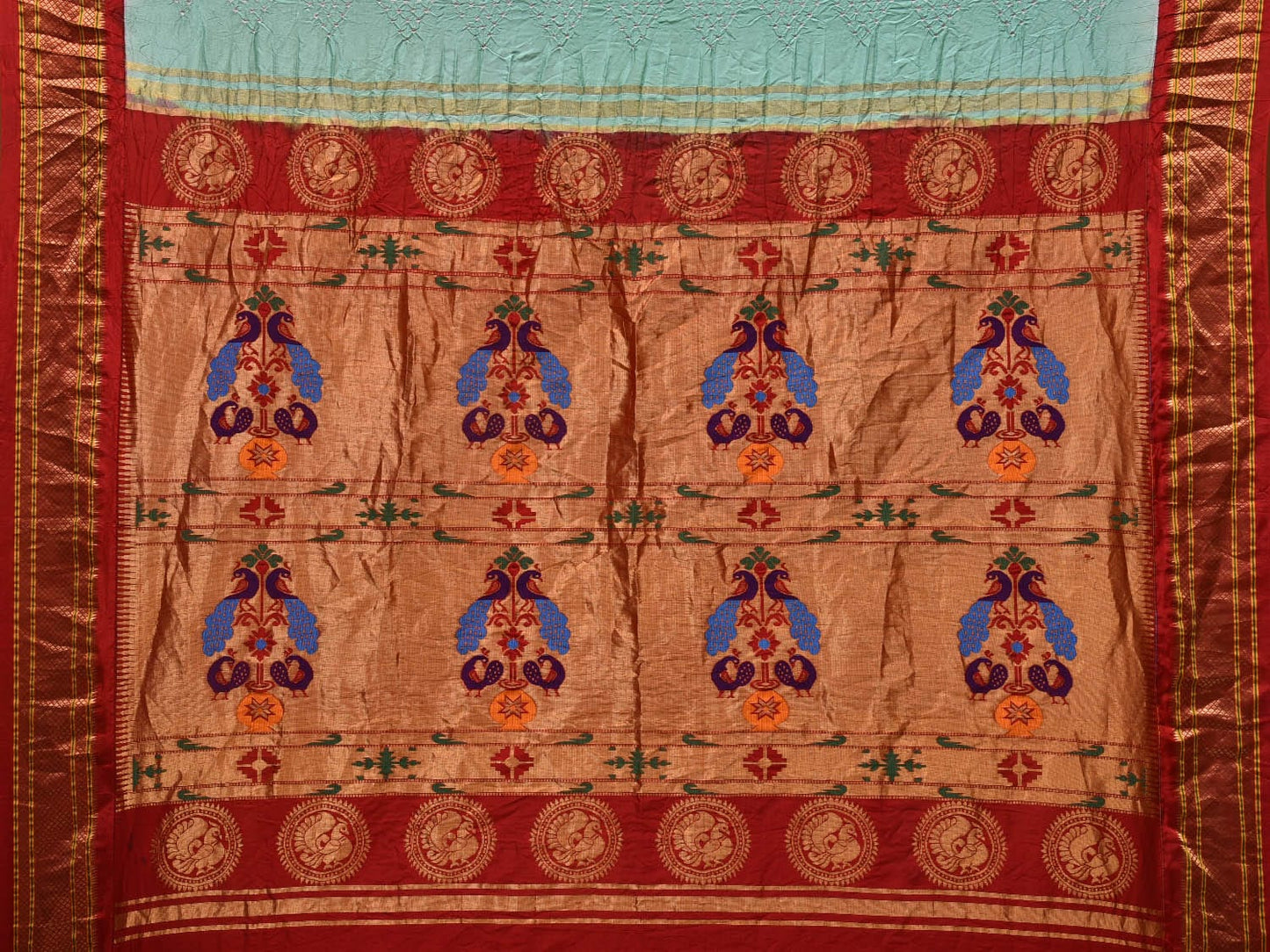 Turquoise Bandhani Paithani Silk Handloom Saree with Pallu Design bn0356