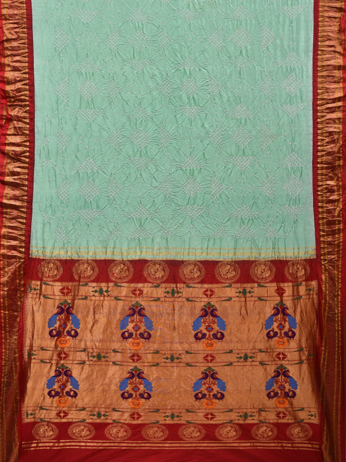 Turquoise Bandhani Paithani Silk Handloom Saree with Pallu Design bn0369