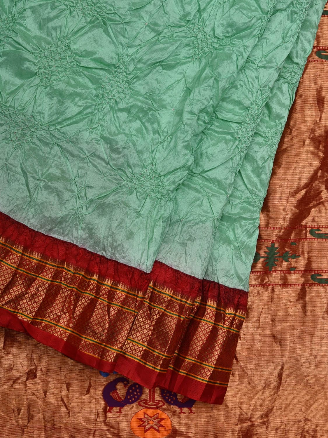 Turquoise Bandhani Paithani Silk Handloom Saree with Pallu Design bn0369