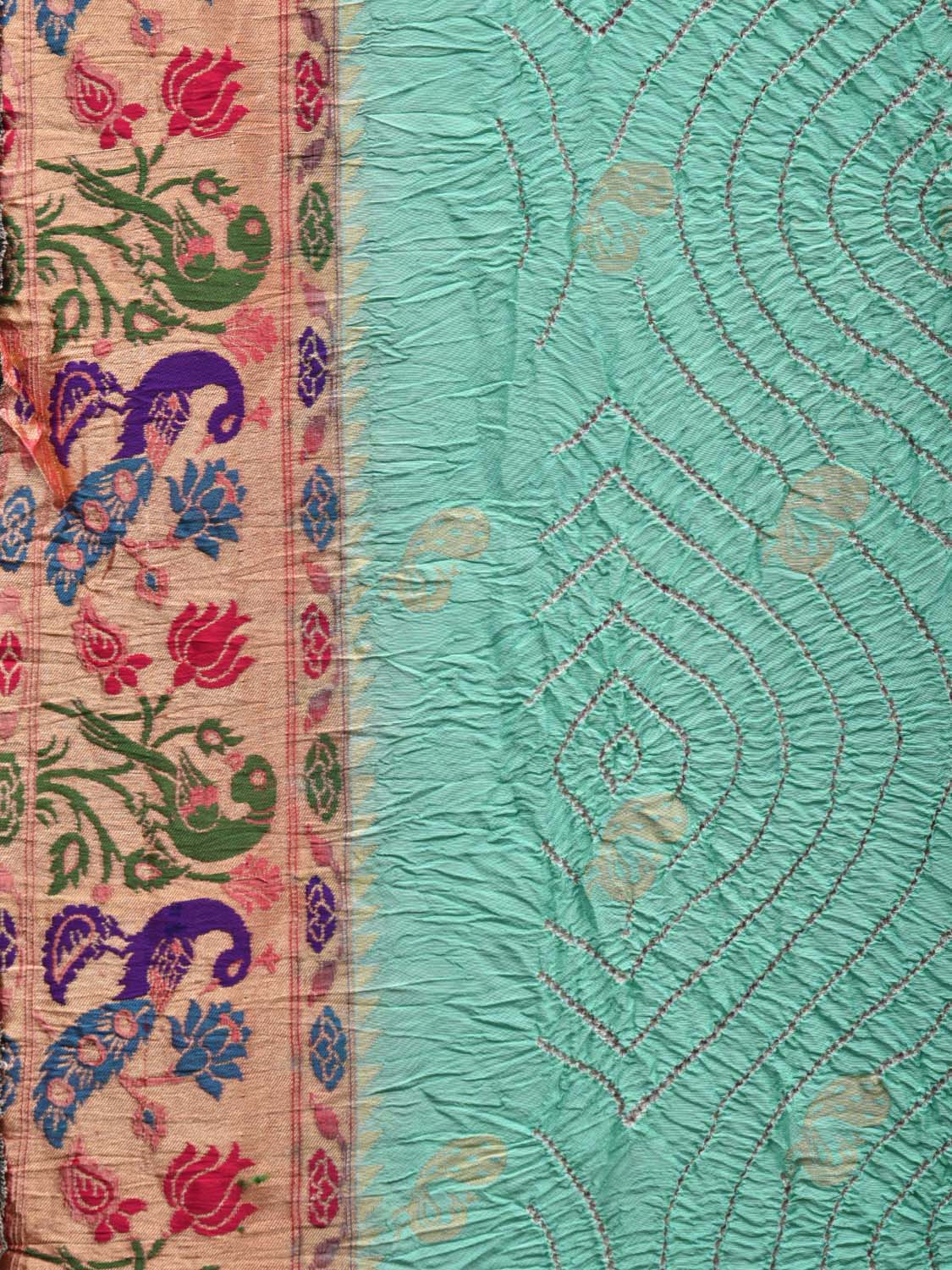 Turquoise Bandhani Paithani Silk Handloom Saree with Peacock and Parrot Border Design bn0312