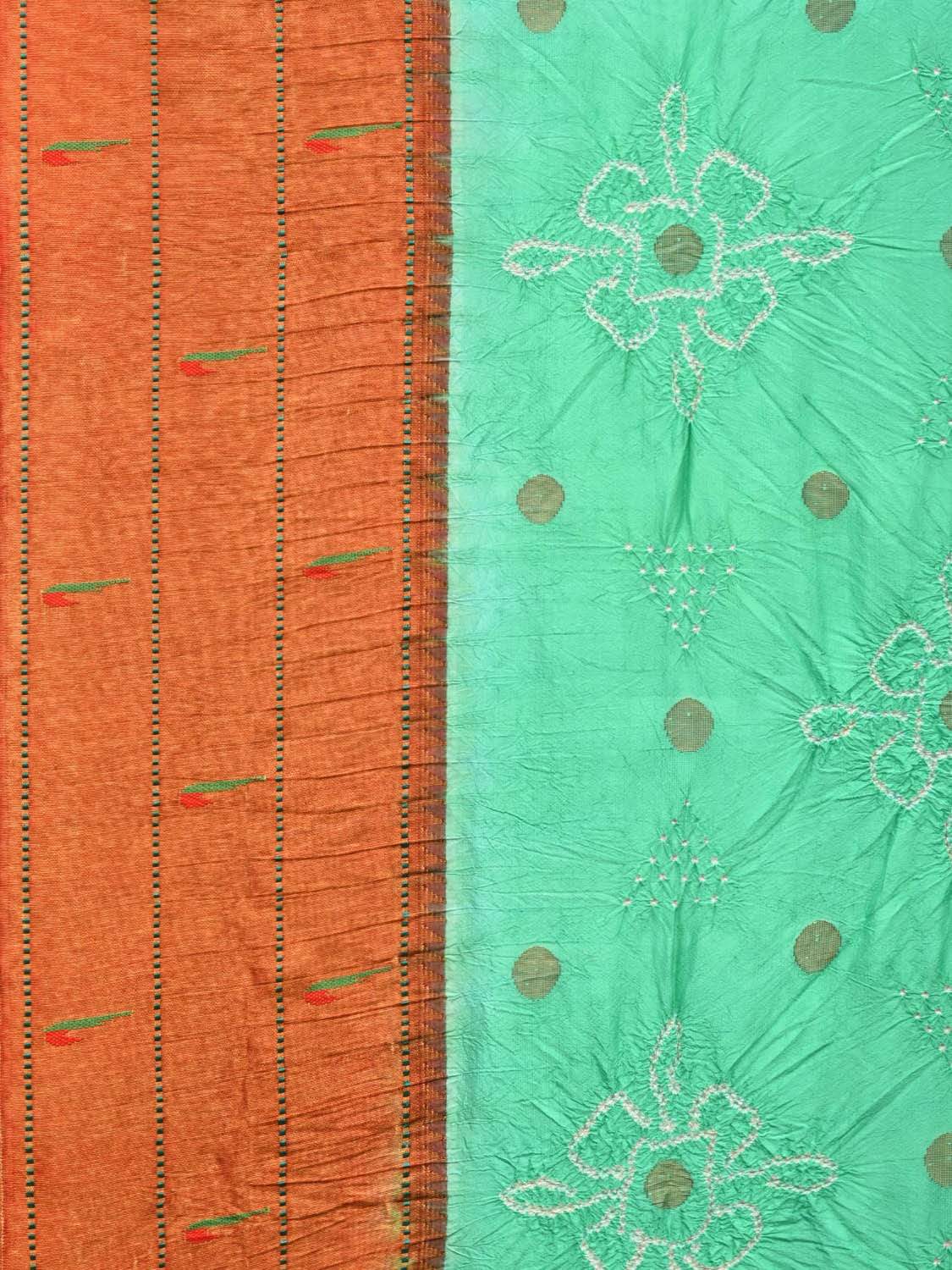 Turquoise Bandhani Paithani Silk Handloom Saree with Triple Muniya Border Design bn0223