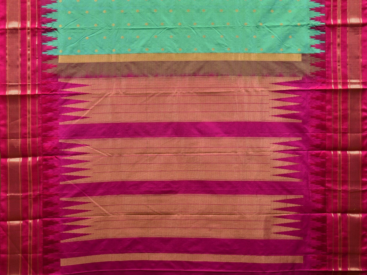 Turquoise Gadwal Silk Handloom Saree with Temple Border Design g0285