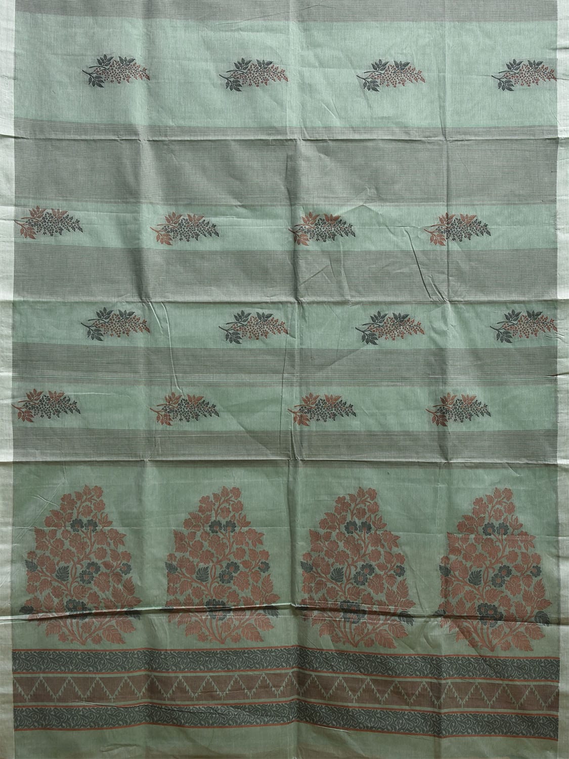 Turquoise Kanchipuram Cotton Saree with Floral Buta and Pallu Design k0849
