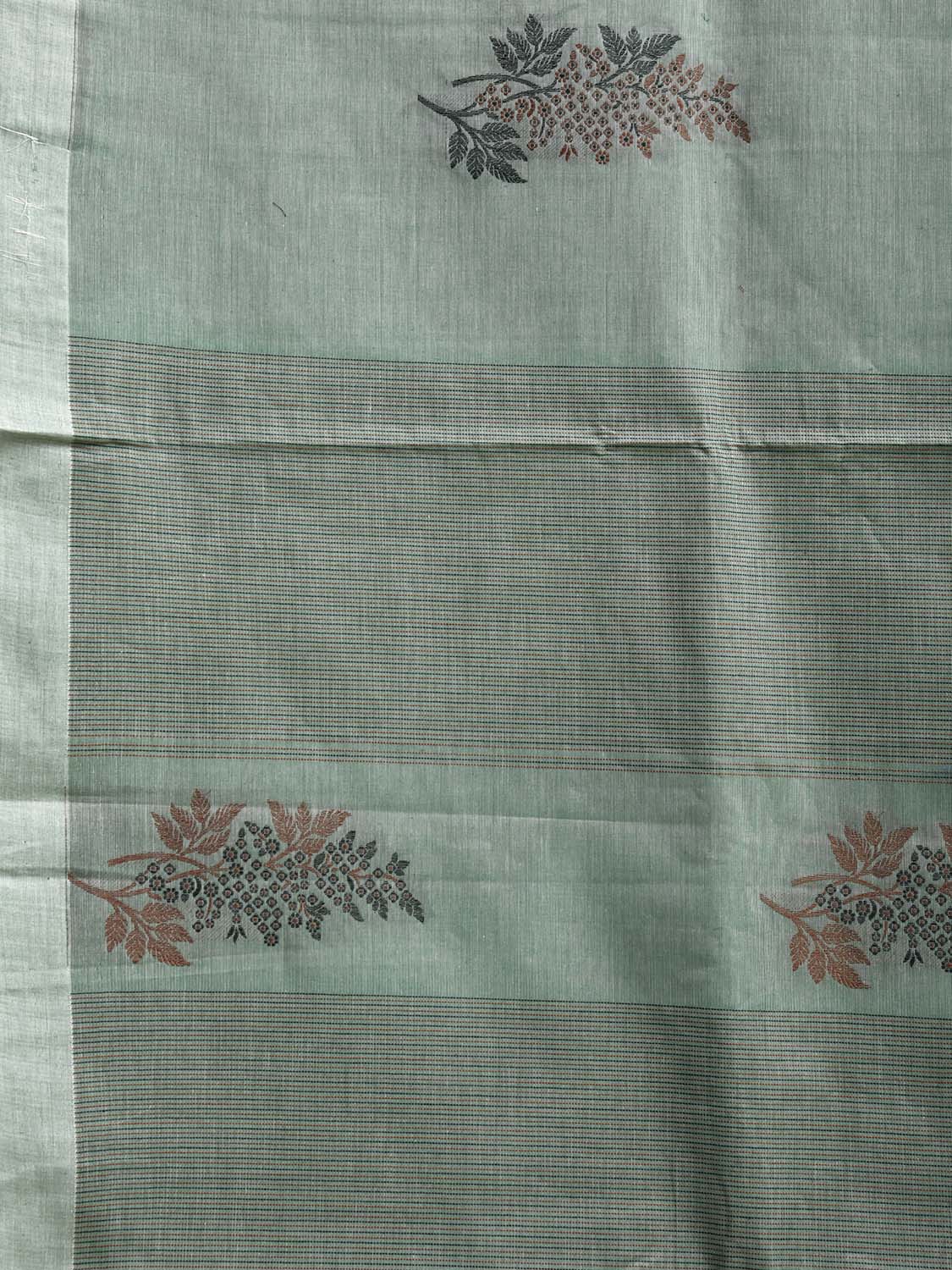 Turquoise Kanchipuram Cotton Saree with Floral Buta and Pallu Design k0849