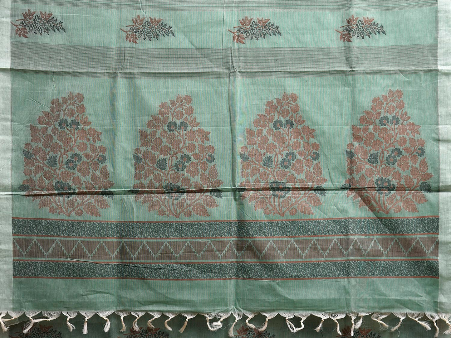 Turquoise Kanchipuram Cotton Saree with Floral Buta and Pallu Design k0849