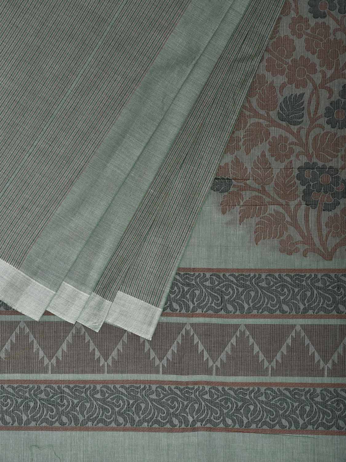 Turquoise Kanchipuram Cotton Saree with Floral Buta and Pallu Design k0849