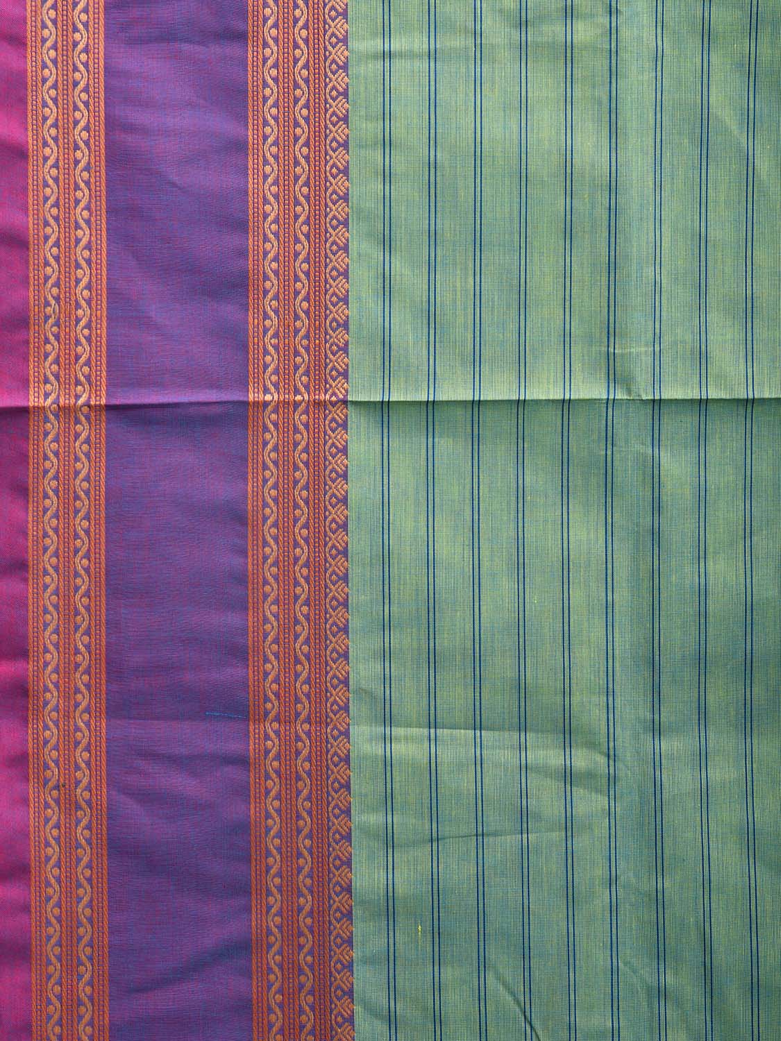 Turquoise Kanchipuram Cotton Saree with Strips and Ganga-Jamuna Border Design k0784
