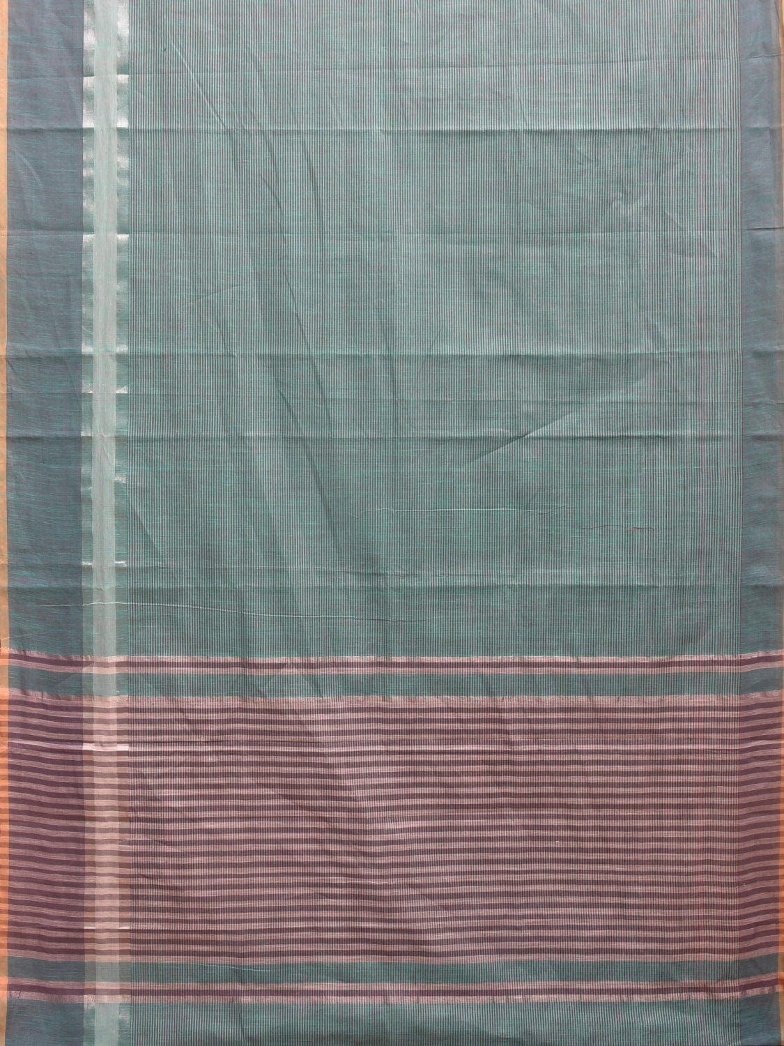 Turquoise Kanchipuram Cotton Saree with Strips Design k0597