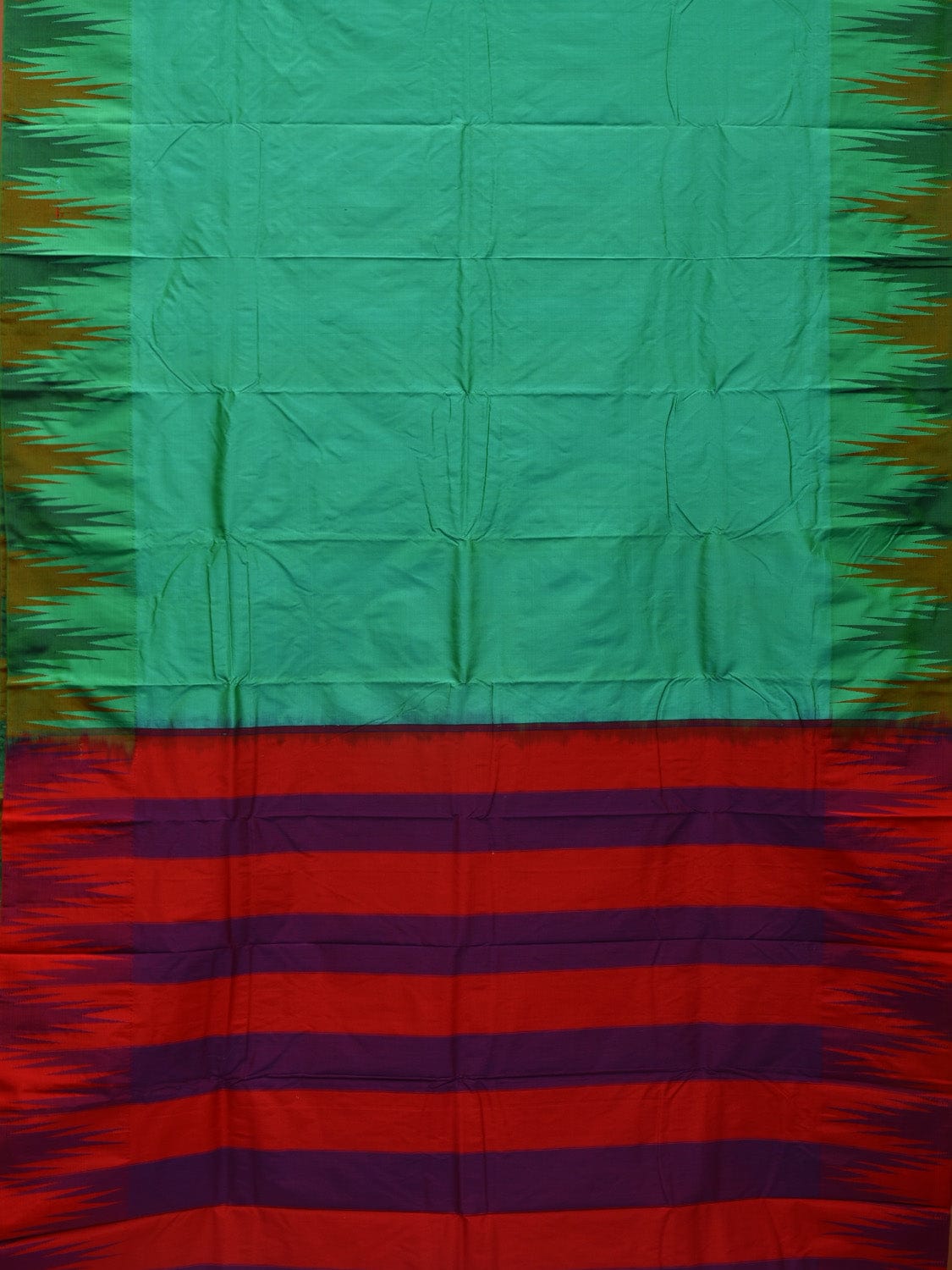 Turquoise Kanchipuram Silk Handloom Saree with Big Temple Border Design k0523