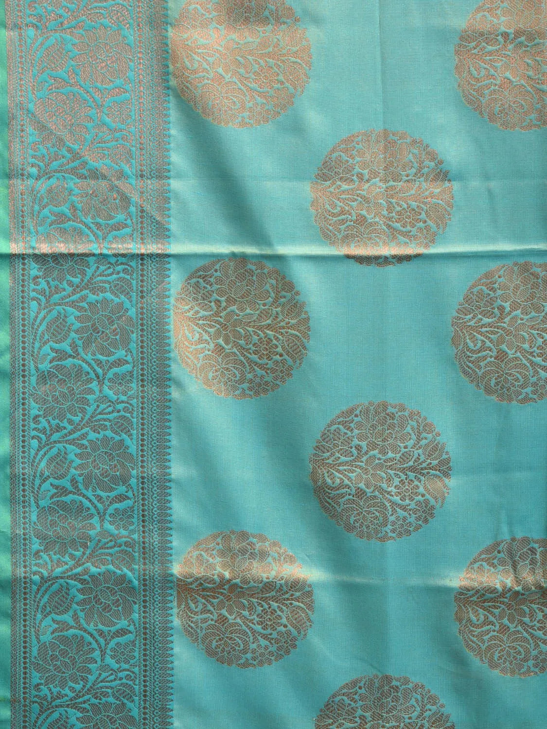 Turquoise Katan Silk Saree with Border and Body Butta Design b0149ds