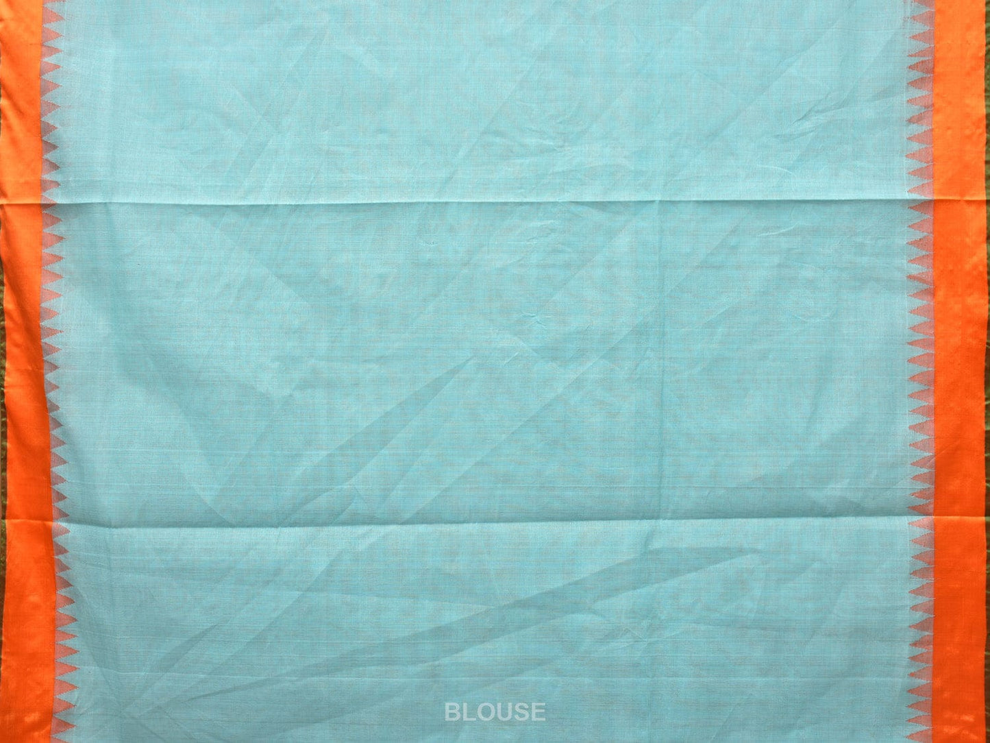 Turquoise Khadi Cotton Handloom Plain Saree with Temple Border Design kh0609