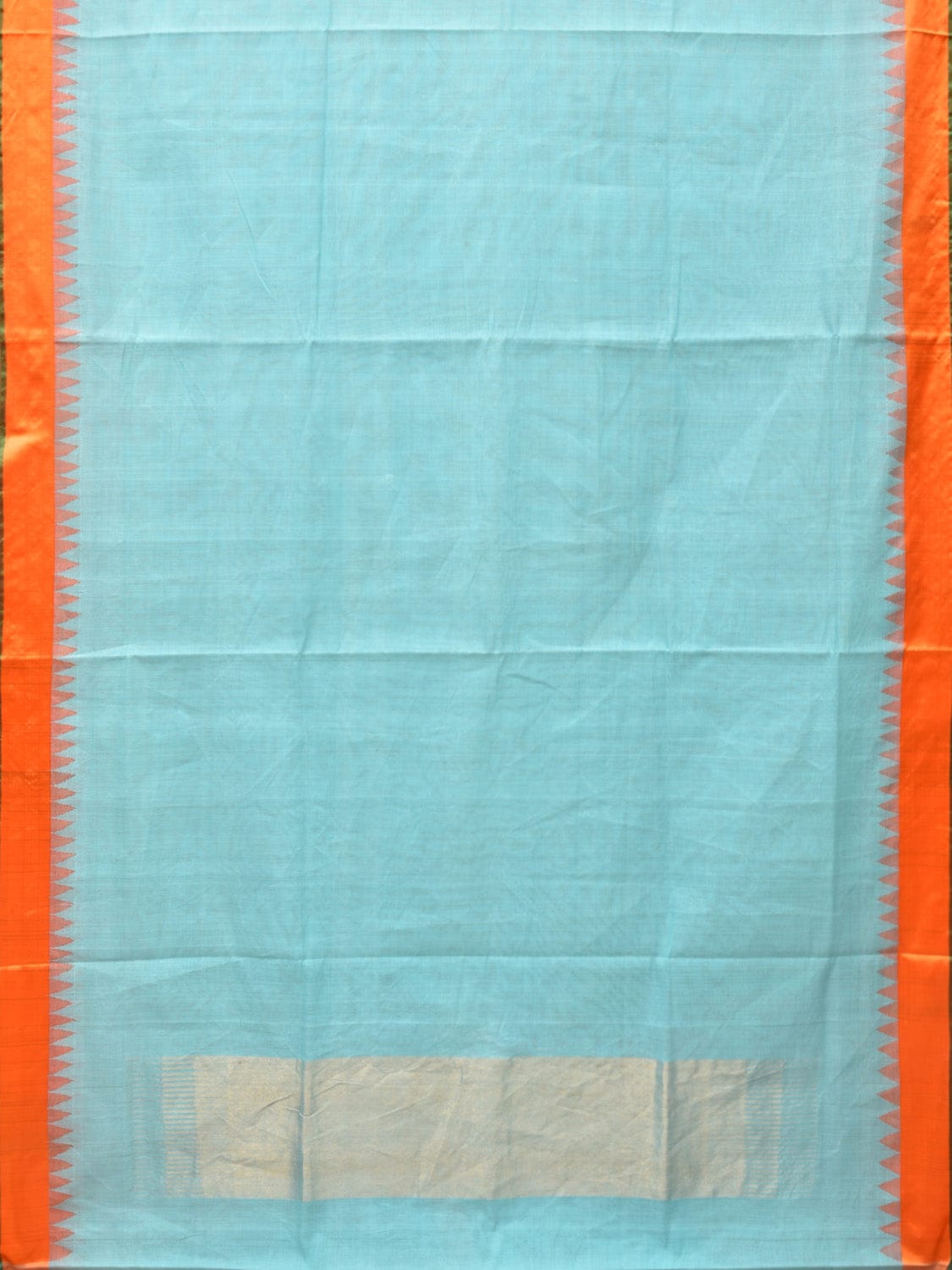 Turquoise Khadi Cotton Handloom Plain Saree with Temple Border Design kh0609