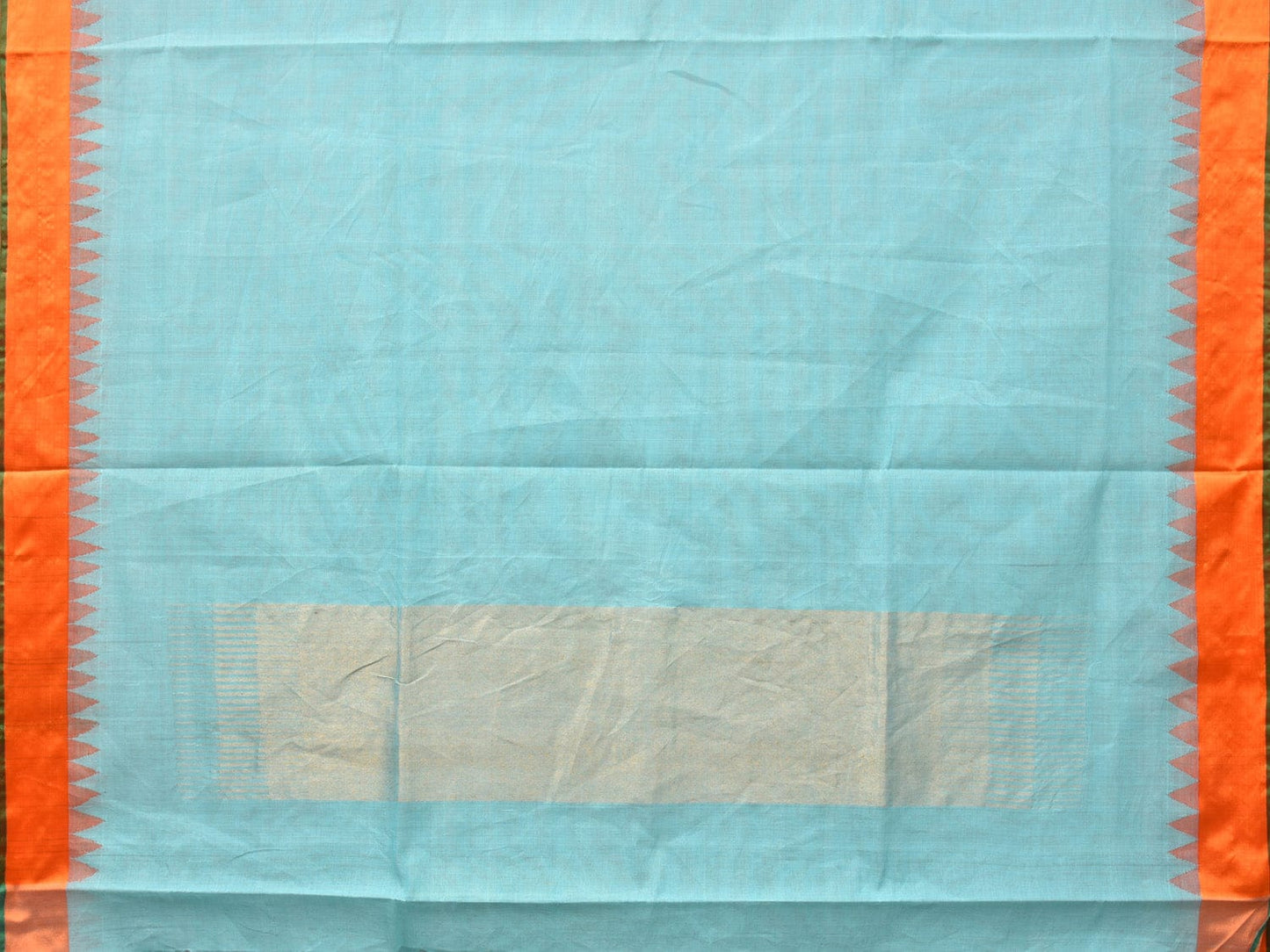 Turquoise Khadi Cotton Handloom Plain Saree with Temple Border Design kh0609