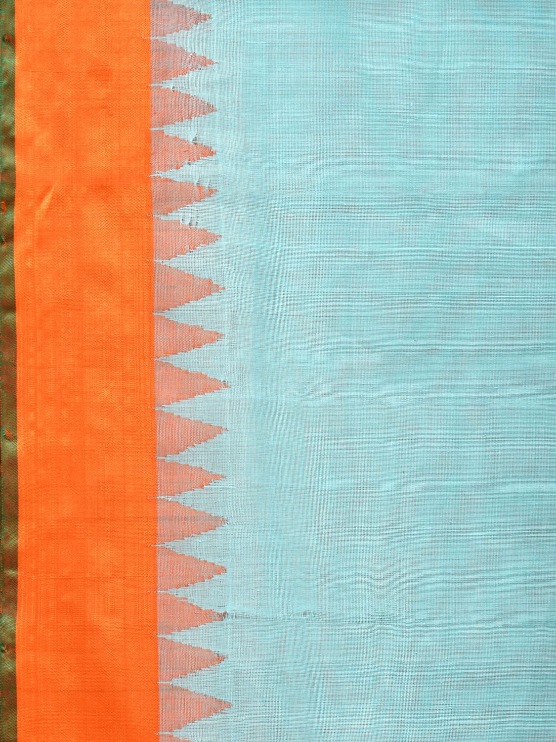 Turquoise Khadi Cotton Handloom Plain Saree with Temple Border Design kh0609
