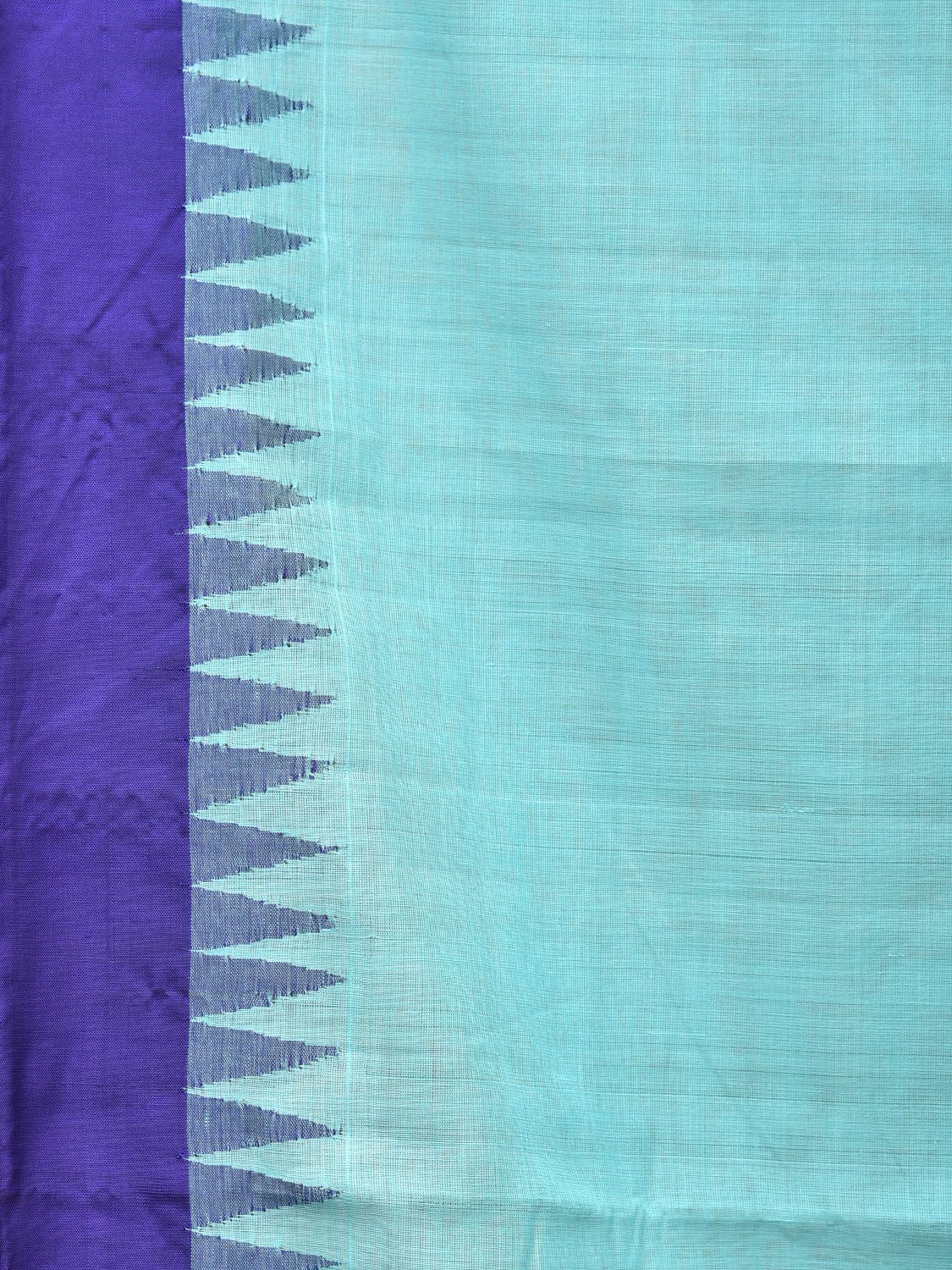 Turquoise Khadi Cotton Handloom Plain Saree with Temple Border Design kh0611