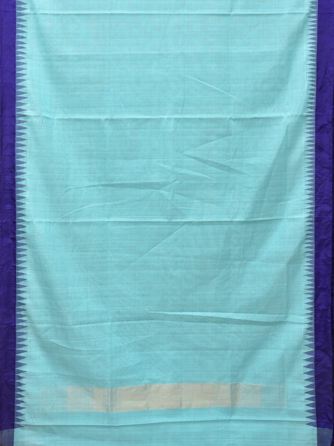 Turquoise Khadi Cotton Handloom Plain Saree with Temple Border Design kh0611