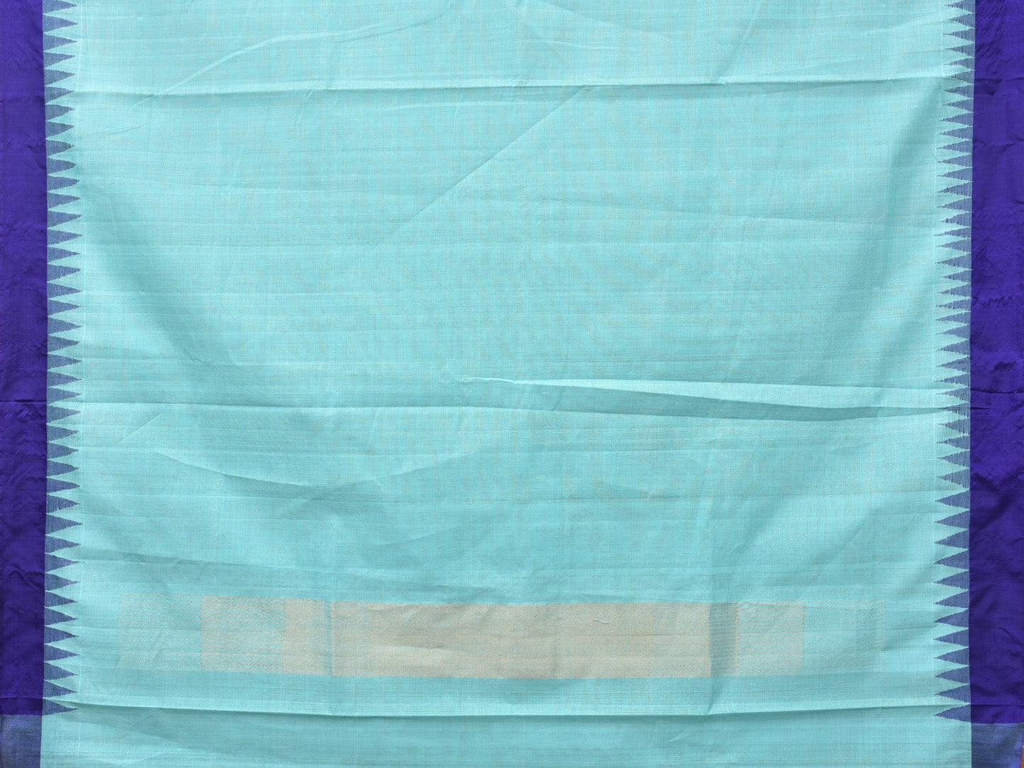 Turquoise Khadi Cotton Handloom Plain Saree with Temple Border Design kh0611