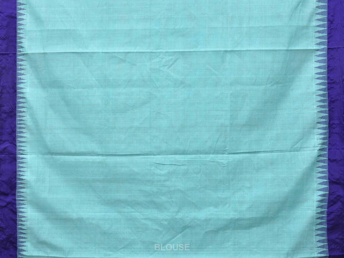 Turquoise Khadi Cotton Handloom Plain Saree with Temple Border Design kh0611