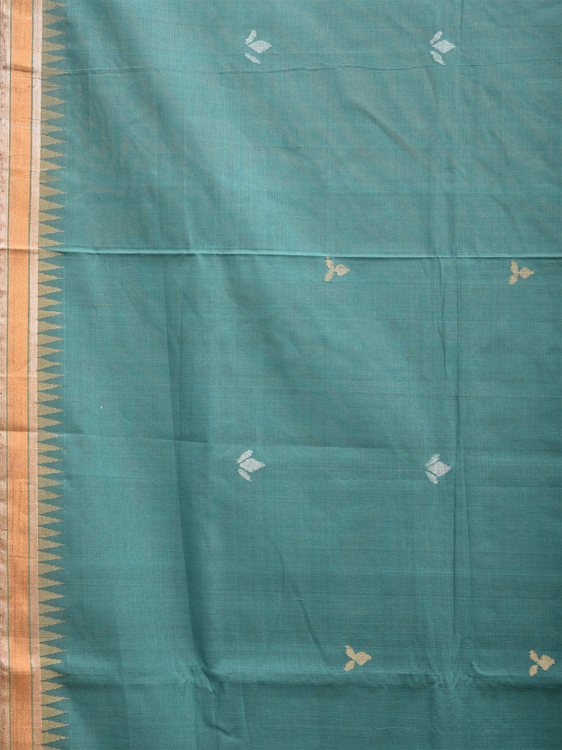 Turquoise Khadi Cotton Handloom Saree with Floral Pallu Design kh0691