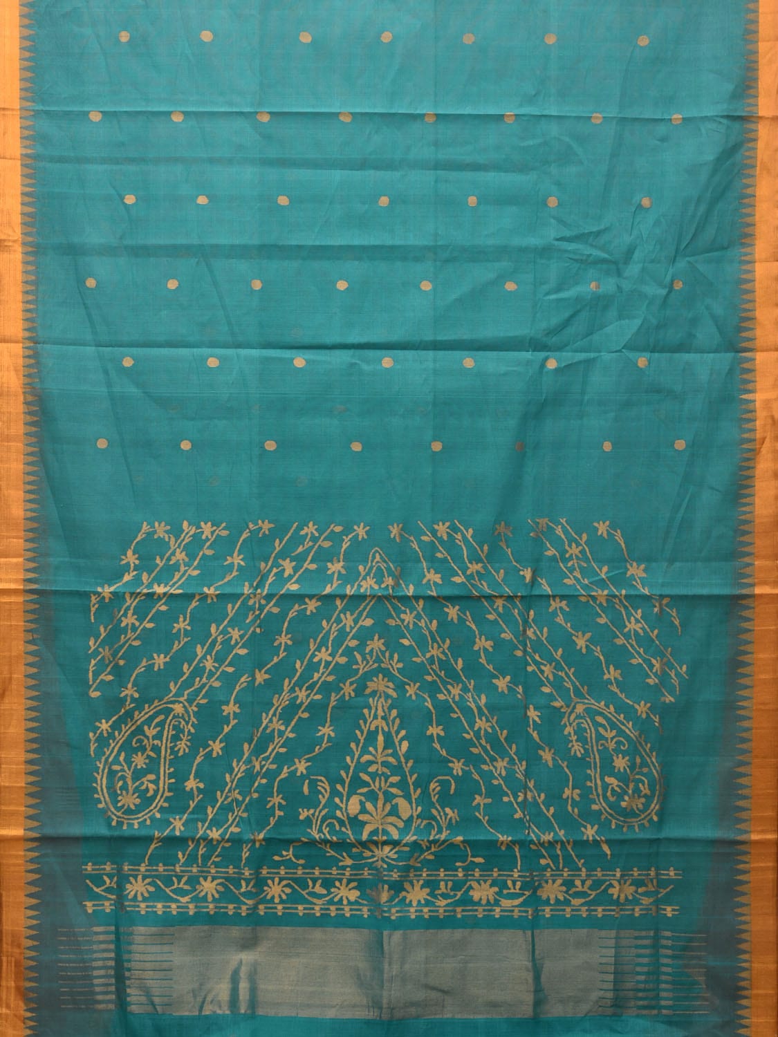 Turquoise Khadi Cotton Handloom Saree with Mango Pallu Design kh0598