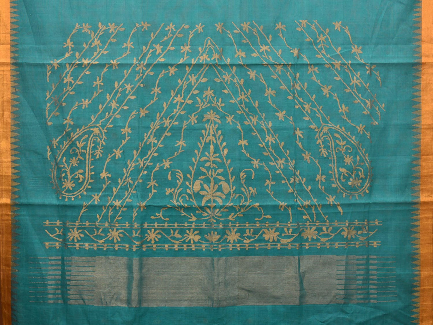 Turquoise Khadi Cotton Handloom Saree with Mango Pallu Design kh0598