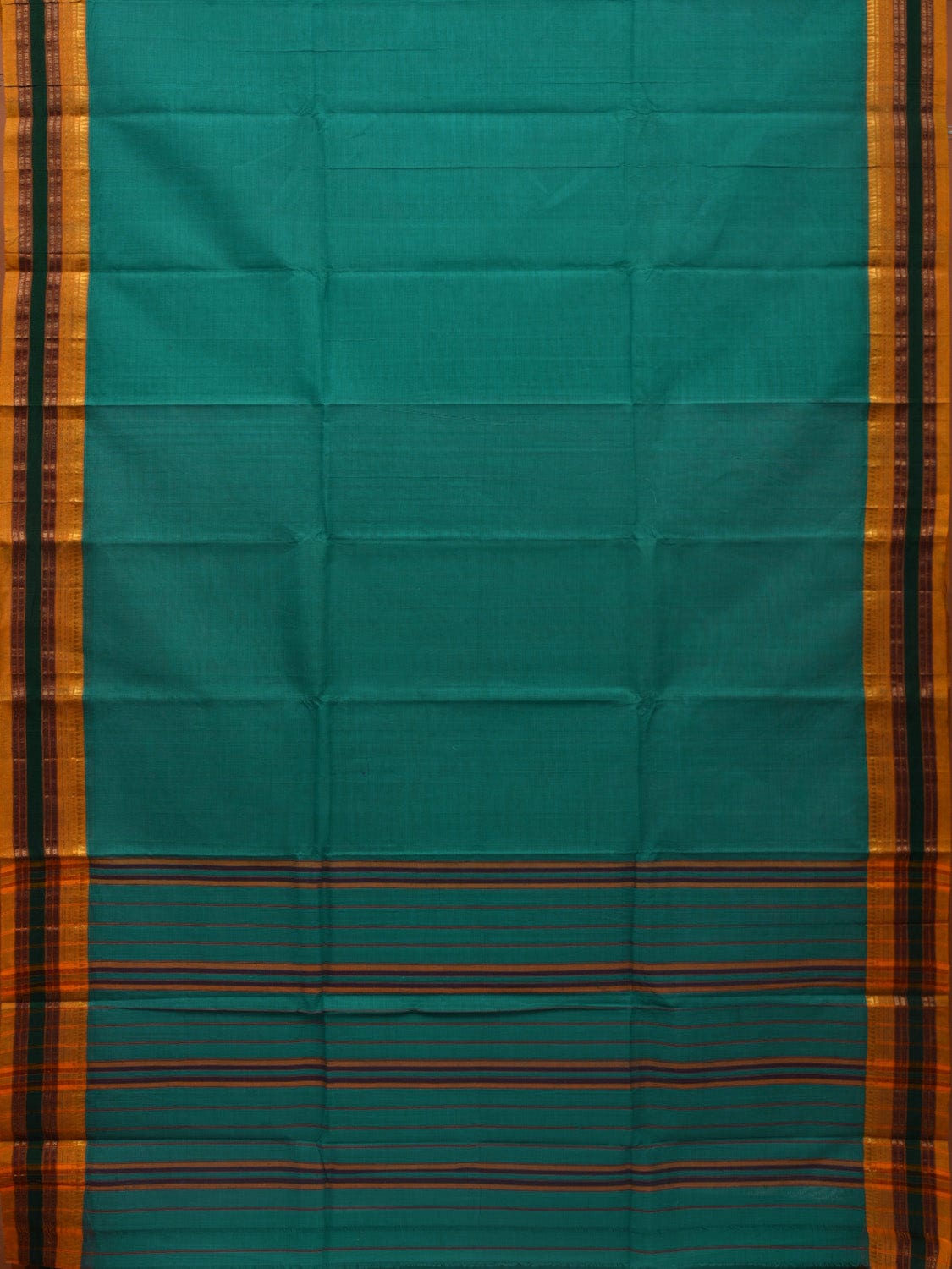 Turquoise Narayanpet Cotton Handloom Plain Saree with Traditional Border Design No Blouse np0611