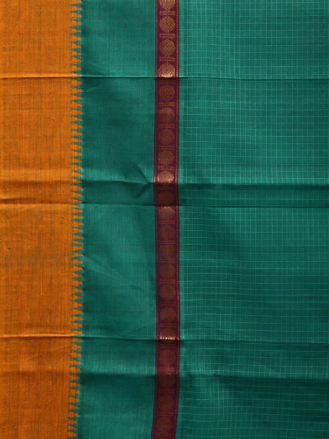 Turquoise Narayanpet Cotton Handloom Saree with Checks Design No Blouse np0562