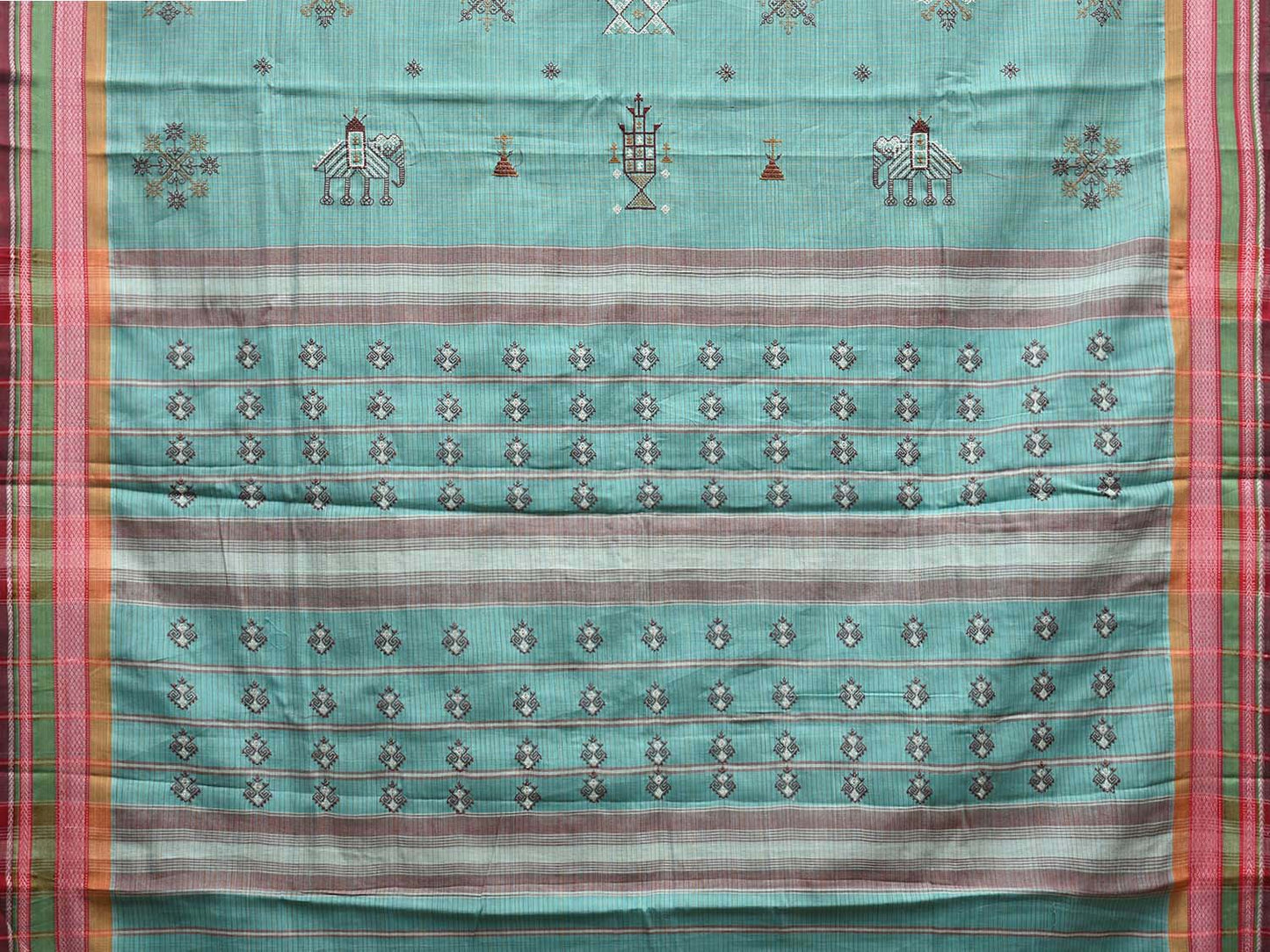 Turquoise Narayanpet Cotton Handloom Saree with Kasuti Work Design o0584