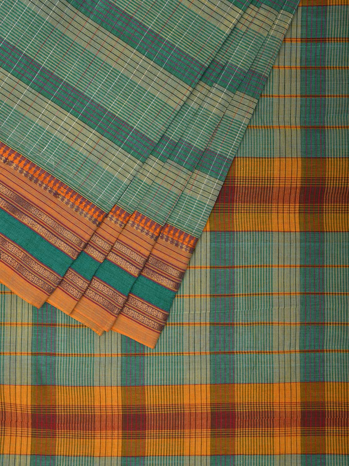 Turquoise Narayanpet Cotton Handloom Saree with Strips Design No Blouse np1052