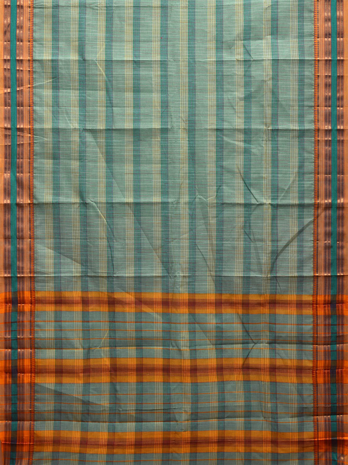 Turquoise Narayanpet Cotton Handloom Saree with Strips Design No Blouse np1052