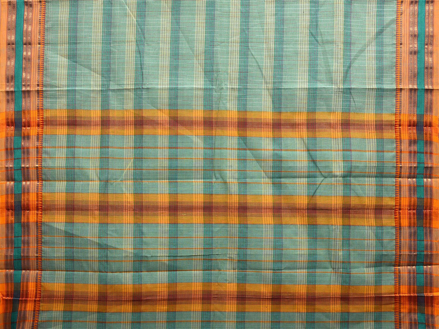Turquoise Narayanpet Cotton Handloom Saree with Strips Design No Blouse np1052