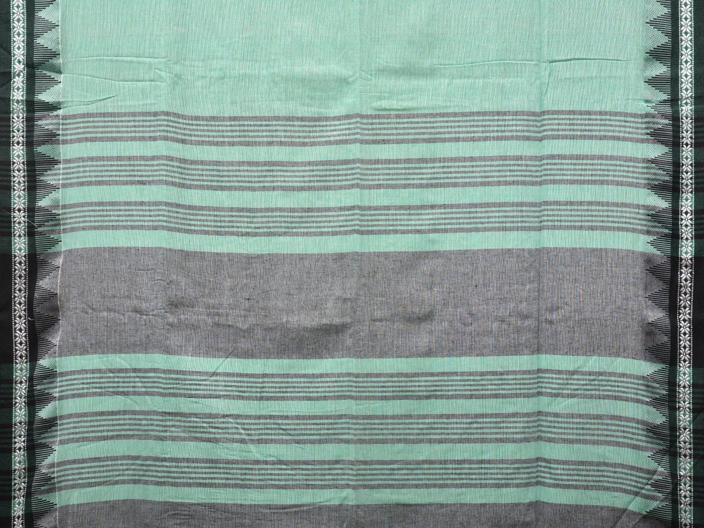 Turquoise Organic Cotton Saree with Temple Border Design o0438