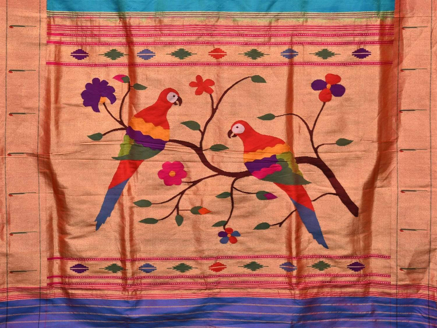 Turquoise Paithani Silk Handloom Saree with Muniya Border Design p0358