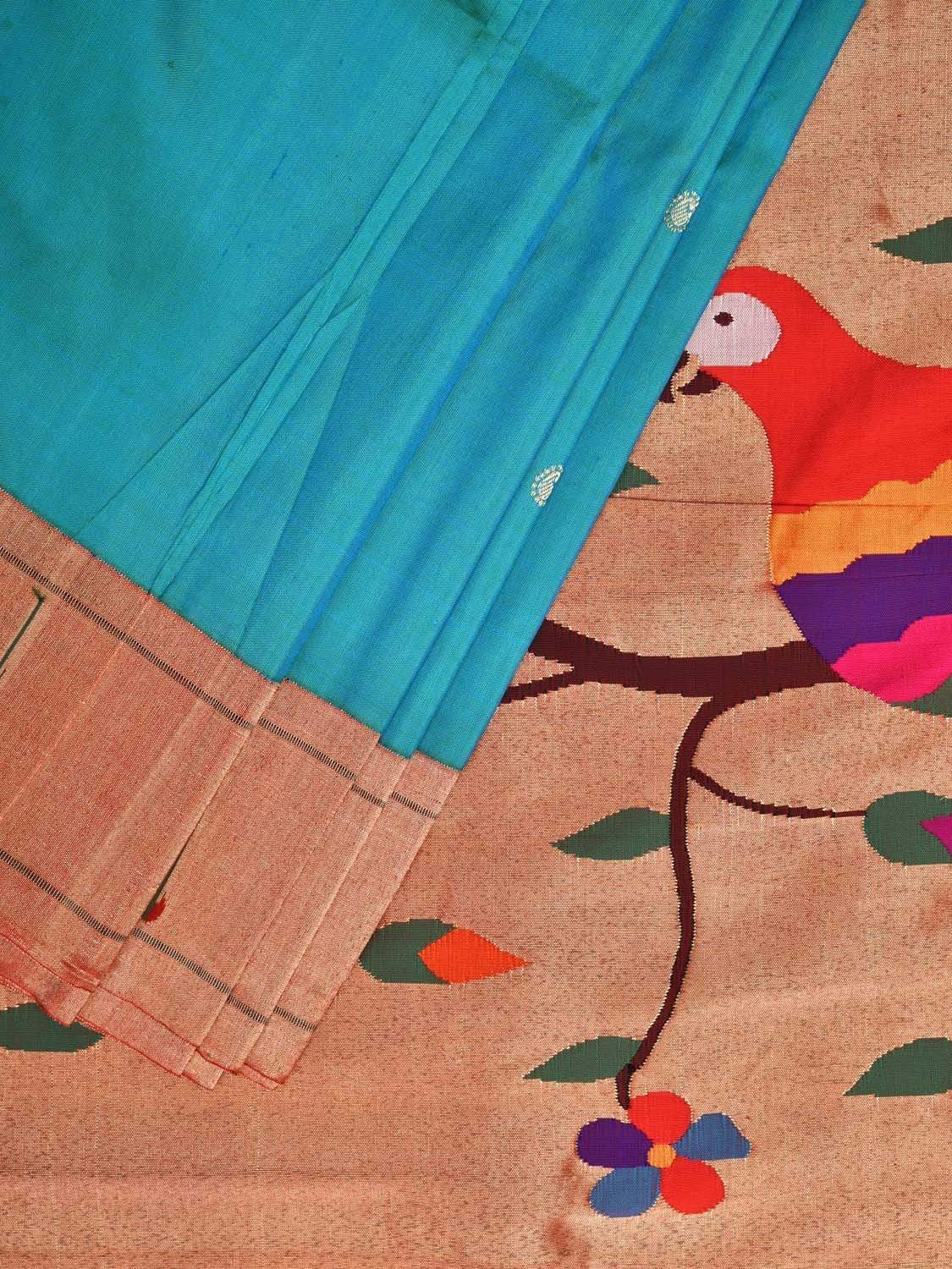 Turquoise Paithani Silk Handloom Saree with Muniya Border Design p0358