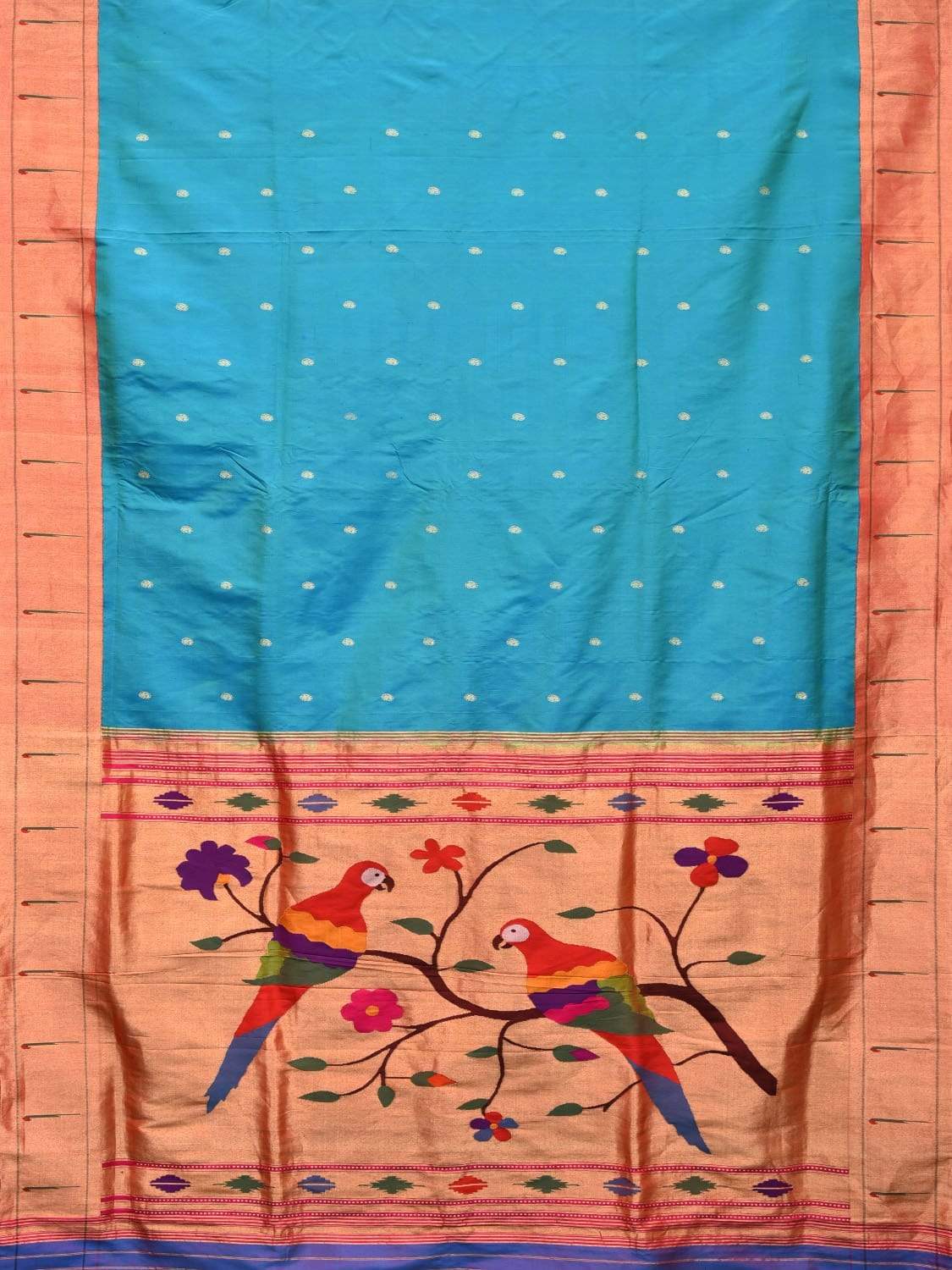 Turquoise Paithani Silk Handloom Saree with Muniya Border Design p0358