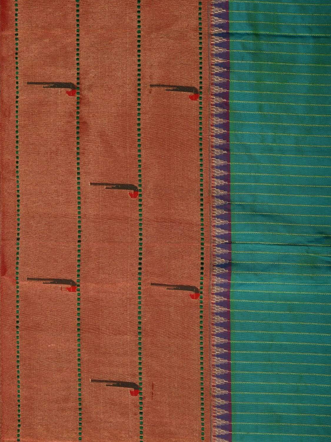 Turquoise Paithani Silk Saree with Strips and Triple Muniya Border Design p0393