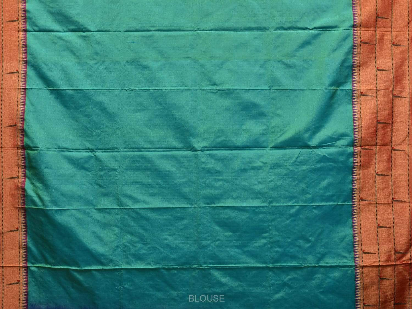 Turquoise Paithani Silk Saree with Strips and Triple Muniya Border Design p0393