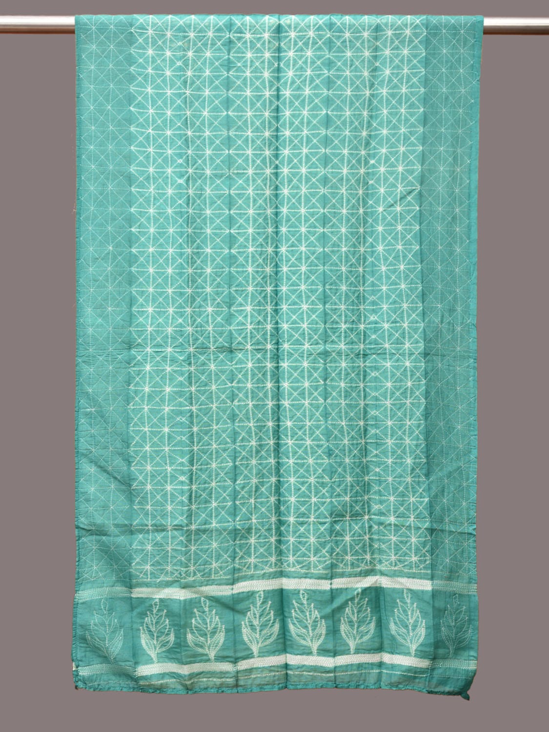 Turquoise Shibori Silk Handloom Stole with Grill Design ds3233