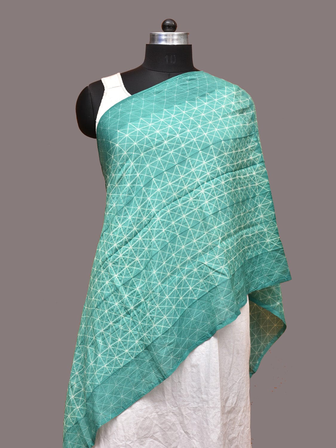 Turquoise Shibori Silk Handloom Stole with Grill Design ds3233