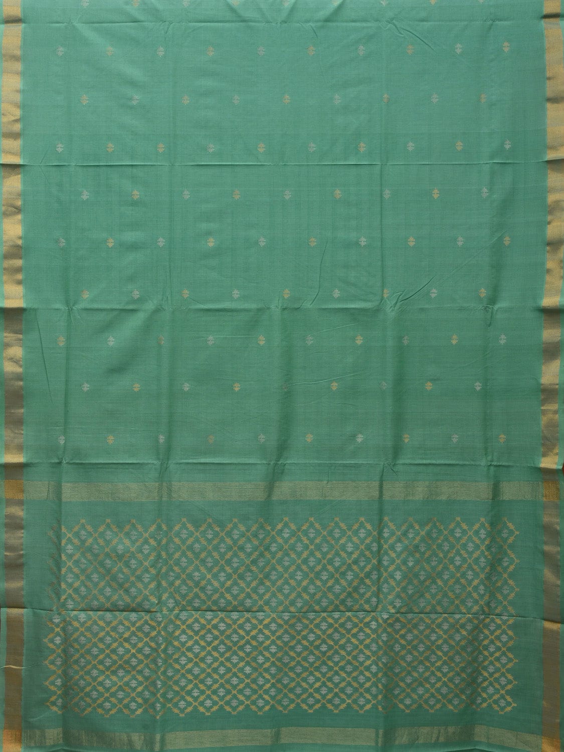 Turquoise Uppada Cotton Handloom Saree with Jamdani Pallu Design u1932