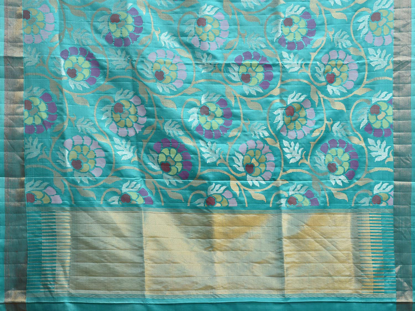 Turquoise Uppada Silk Handloom Saree with All Over Floral Design u2339
