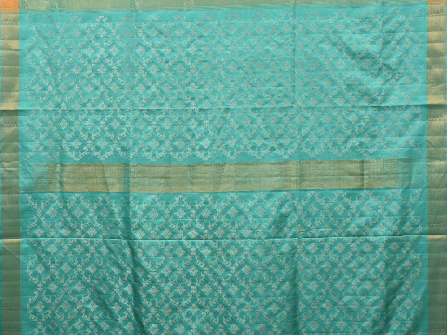 Turquoise Uppada Silk Handloom Saree with All Over Grill Design u1993