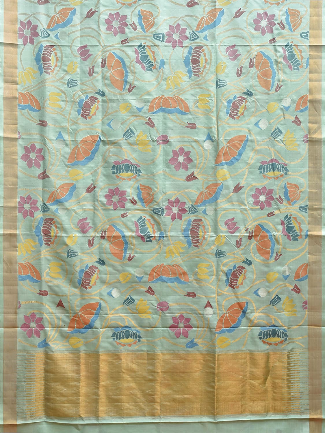 Turquoise Uppada Silk Handloom Saree with All Over Lotus Flowers Design u2335