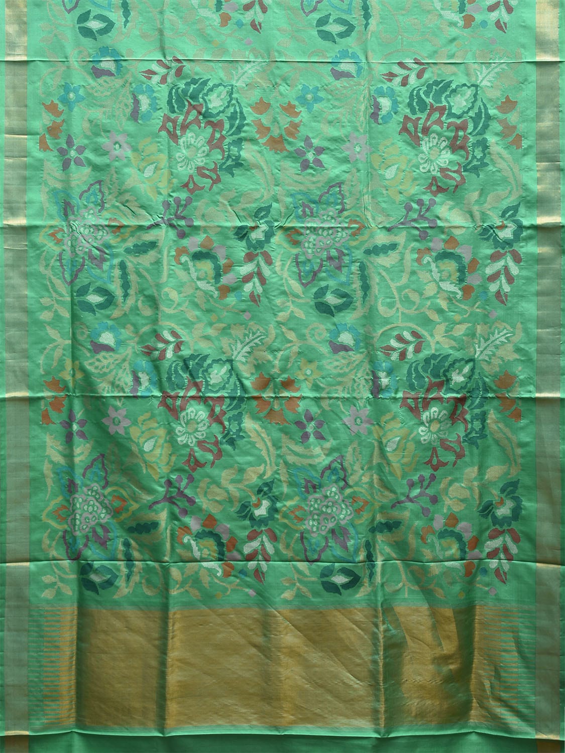 Turquoise Uppada Silk Handloom Saree with Big Floral Design u2303