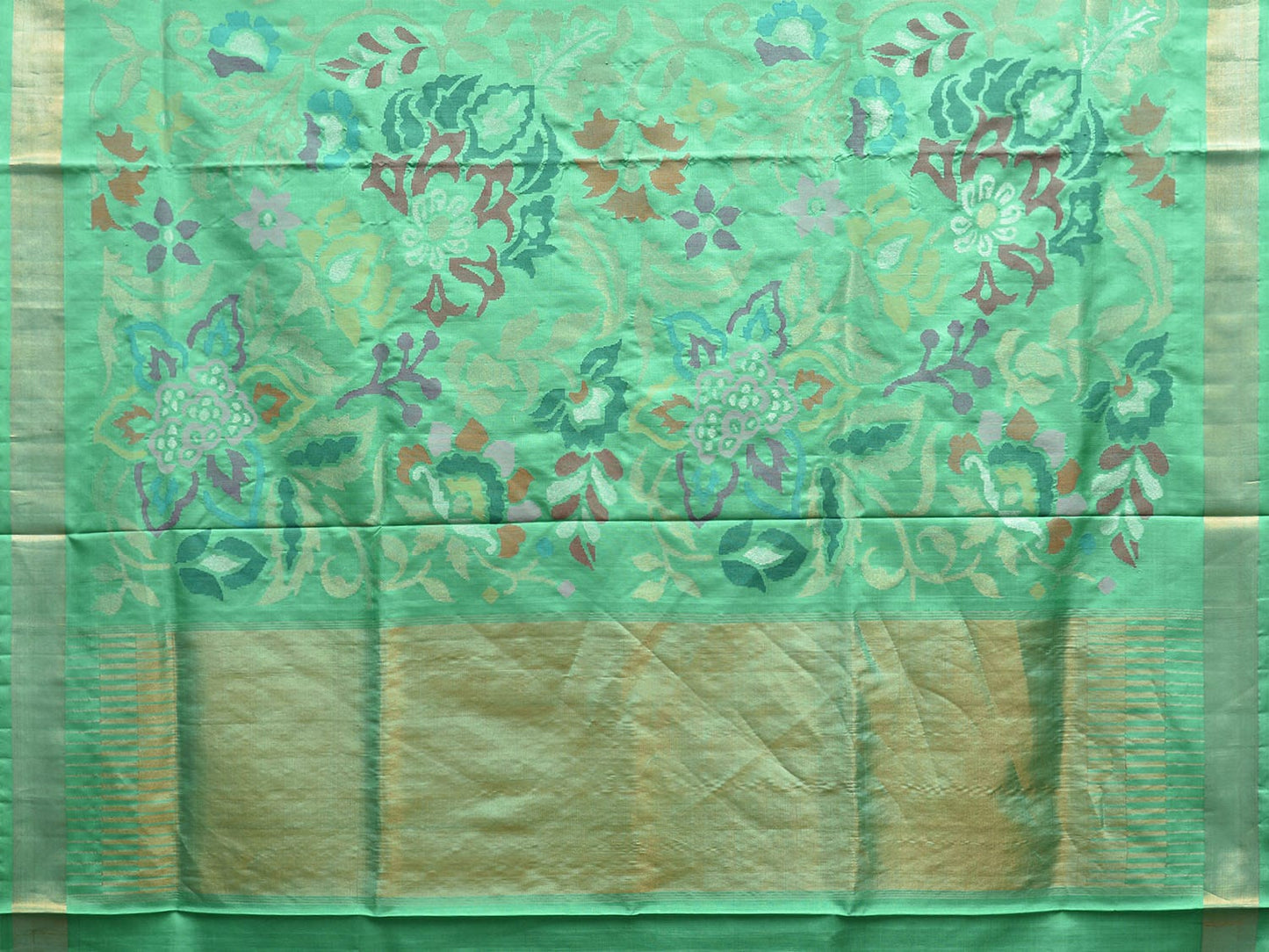 Turquoise Uppada Silk Handloom Saree with Big Floral Design u2303